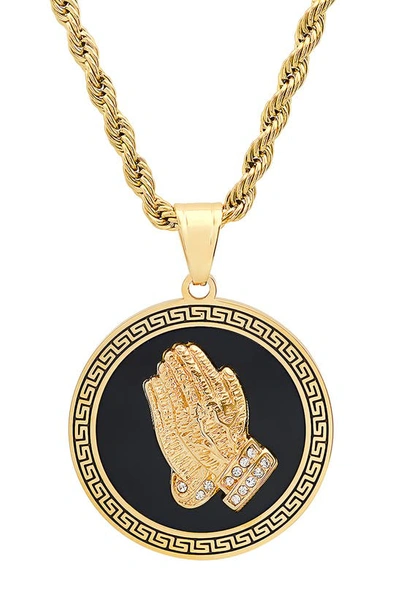 Shop Hmy Jewelry Stainless Steel Enamel Prayer Hands Pendant Necklace In Gold/black