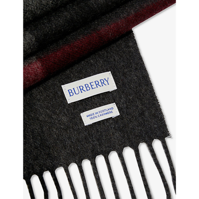 Burberry Womens Charcoal Giant Check Tasselled-trim Cashmere Scarf In Charcoal