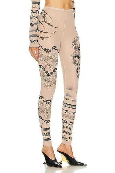 Shop Jean Paul Gaultier X Knwls Trompe Loeil Tatoo Printed Legging In Nude  Grey  & Black