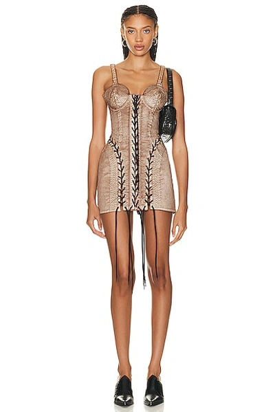 Shop Jean Paul Gaultier X Knwls Conical Laced Branded Patch Sleeveless Dress In Brown & Ecru