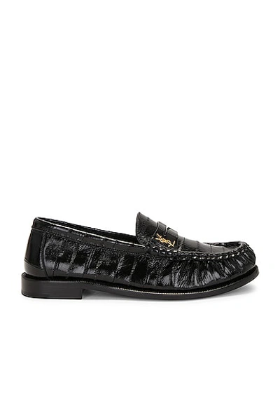 Saint Laurent Soft Loafers With Cassandre Decoration And Hand-stitched Moc Toe Shoes In Nero