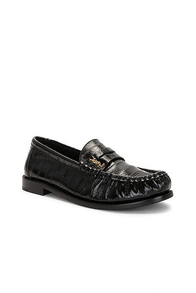 Saint Laurent Soft Loafers With Cassandre Decoration And Hand-stitched Moc Toe Shoes In Nero