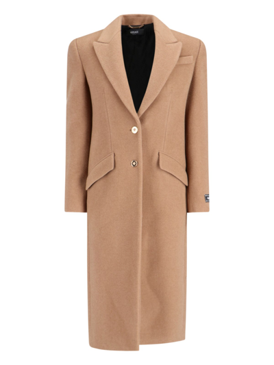 Shop Versace One-breasted Coat In Beige