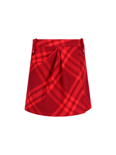 Shop Burberry Check Mini Skirt In Red