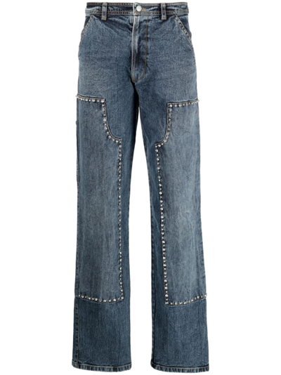 Shop Des Phemmes Embroidered Denim Pants In Blue