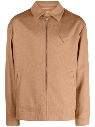 Shop Prada Camel Wool Jacket In Brown