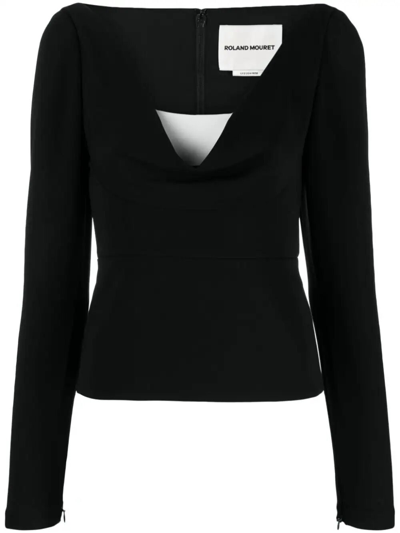Shop Roland Mouret Long Sleeve Stretch Cady Top In Black  