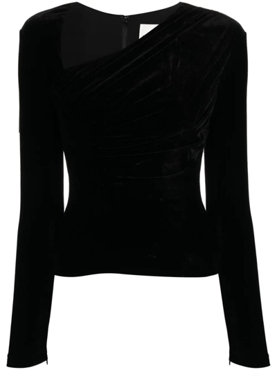 Shop Roland Mouret Long Sleeve Velvet Top In Black  