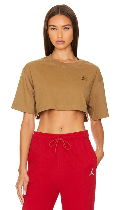 Shop Jordan Sport Cropped T-shirt In Brown Kelp