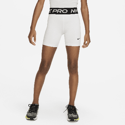 Shop Nike Pro Big Kids' (girls') Dri-fit 5" Shorts In White