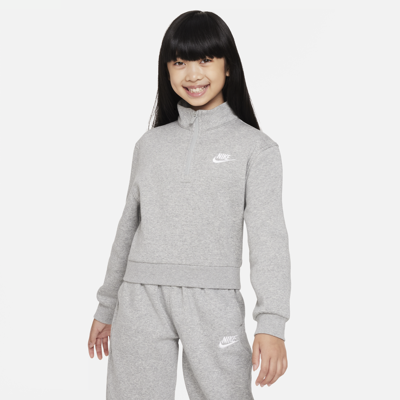 Shop Nike Sportswear Club Fleece Big Kids' (girls') 1/2-zip Long-sleeve Top In Grey