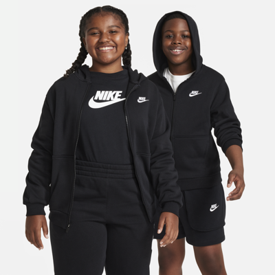 Shop Nike Sportswear Club Fleece Big Kids' Full-zip Hoodie (extended Size) In Black