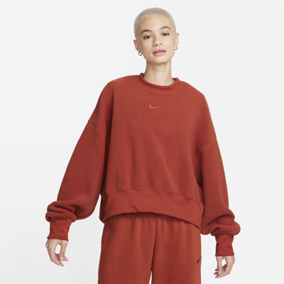 Shop Nike Women's  Sportswear Plush Oversized Crew-neck Mod Crop Sweatshirt In Orange