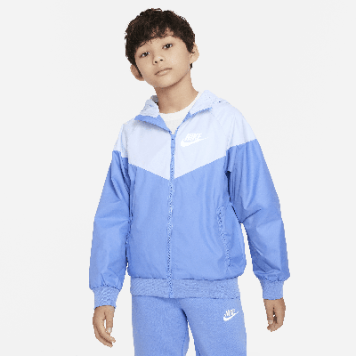 Shop Nike Sportswear Windrunner Big Kids' (boys') Loose Hip-length Hooded Jacket In Blue