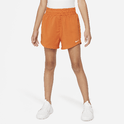 Shop Nike One Big Kids' (girls') Dri-fit High-waisted Woven Training Shorts In Orange