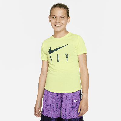 Shop Nike Dri-fit One Swoosh Fly Big Kids' (girls') T-shirt In Yellow