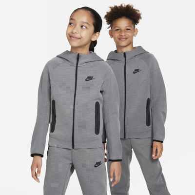 Shop Nike Sportswear Tech Fleece Big Kids' (boy's) Winterized Full-zip Hoodie In Grey