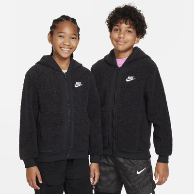 Shop Nike Sportswear Club Fleece Big Kids' Full-zip Winterized Hoodie In Black