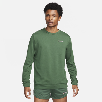 Shop Nike Men's Dri-fit Track Club Fleece Long-sleeve Crew Neck Running Sweatshirt In Green