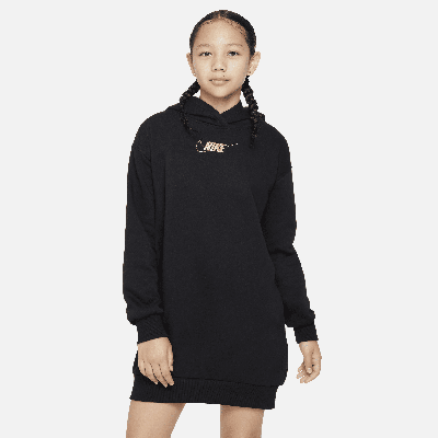 Shop Nike Sportswear Club Fleece Big Kids' (girls') Hoodie Dress In Black