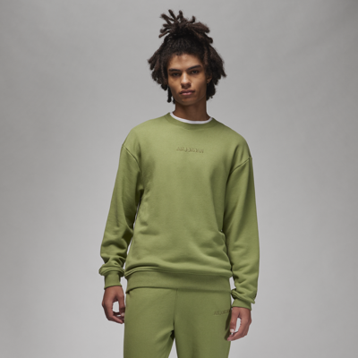 Shop Jordan Men's Air  Wordmark Fleece Crewneck Sweatshirt In Green