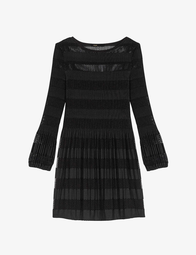 Shop Maje Womens Noir / Gris Rockany Open-work Knitted Mini Dress