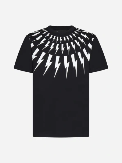 Shop Neil Barrett Fair Isle Thunderbolt Cotton T-shirt In Black,white