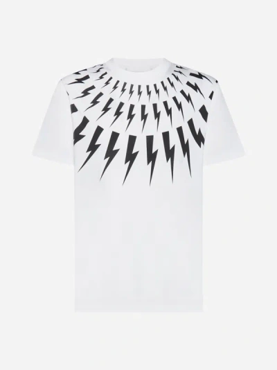 Shop Neil Barrett Fair Isle Thunderbolt Cotton T-shirt In White,black
