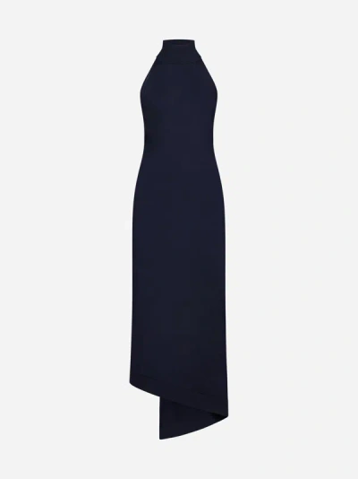 Shop Fendi Wool Long Dress In Blue