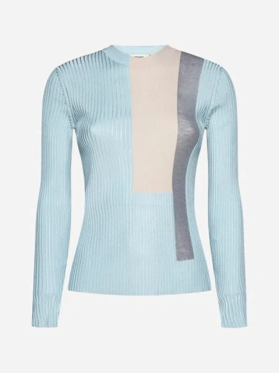 Shop Fendi Color-block Silk Sweater In Light Blue,multicolor