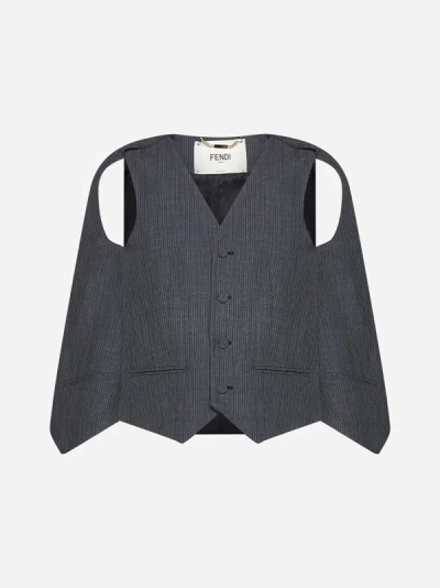 Shop Fendi Pinstriped Wool Vest In Grey