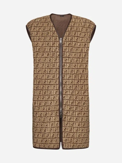 Shop Fendi Ff Wool-blend Teddy Vest In Beige,brown