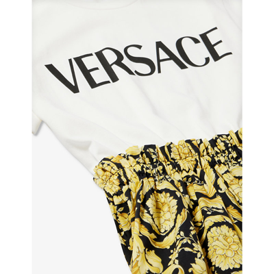 Shop Versace Girls White+blac Kids Barocco-print Cotton-jersey Dress 6-14 Years