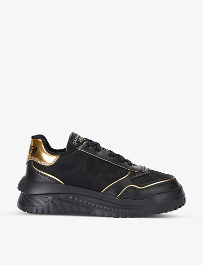 Shop Versace Men's Black Odiessa Chunky-sole Leather Low-top Trainers