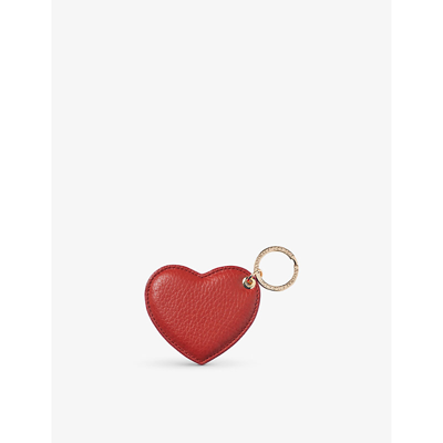Shop Aspinal Of London Women's Cardinalred Heart Logo-print Grained-leather Keyring