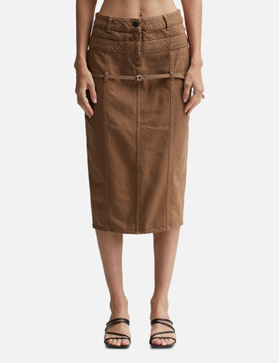 Jacquemus Low-waisted Denim Skirt In Brown