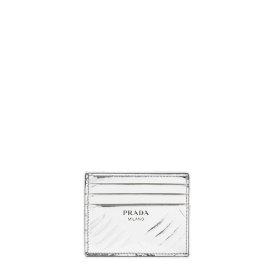 Shop Prada Logo Debossed Metallic Effect Cardholder In Silver