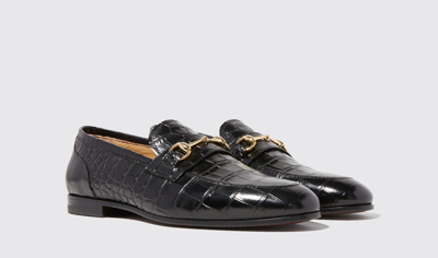 Shop Scarosso Alessandro Black Croco - Man Loafers Black In Black - Croco-printed Calf