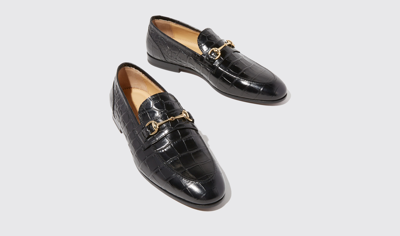 Shop Scarosso Alessandro Black Croco - Man Loafers Black In Black - Croco-printed Calf