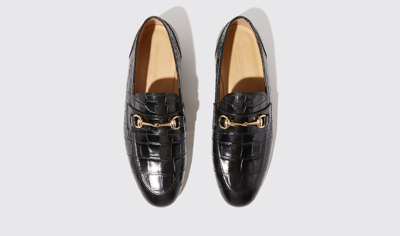 Shop Scarosso Alessandro Black Croco - Man Loafers Black In Black - Croco-printed Calf