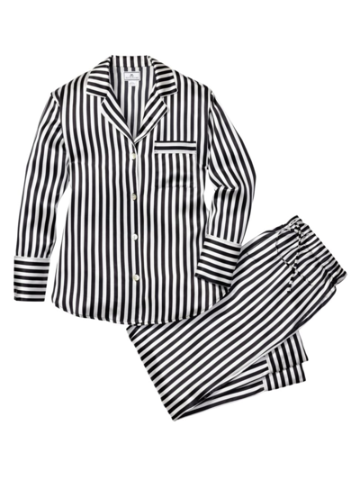 Shop Petite Plume Bengal Striped Silk Pajama Set In Black