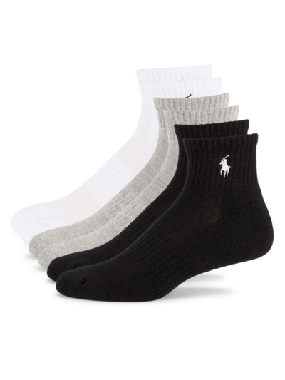 Shop Polo Ralph Lauren Men's 6-pack Ribbed Quarter Socks In Ghast