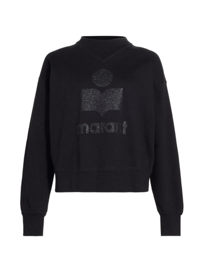 Shop Isabel Marant Étoile Women's Moby Glittered Cotton-blend Logo Sweatshirt In Black