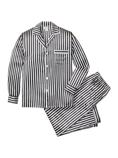 Shop Petite Plume Men's Cabaret Striped Silk Pajamas In Black White