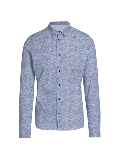 Shop Saks Fifth Avenue Men's Slim Fit Micro Floral Button-front Shirt In Navy Blazer