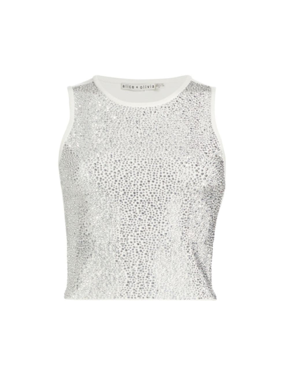 Shop Alice And Olivia Women's Darina Studded Crystal Tank In White Silver