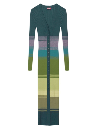 Shop Staud Women's Shoko Rib-knit Striped Sweaterdress In Pine Forest