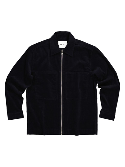 Shop Nn07 Men's Isak Cotton Overshirt In Navy Blue