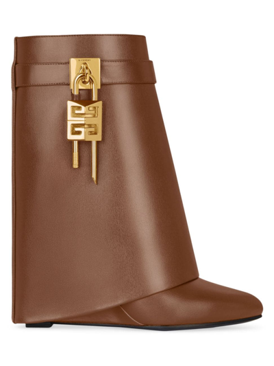 Shop Givenchy Women's Shark Lock Boots In Leather In Walnut Brown