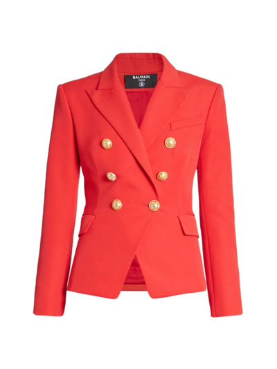 Shop Balmain Women's Double-breasted Wool Jacket In Red